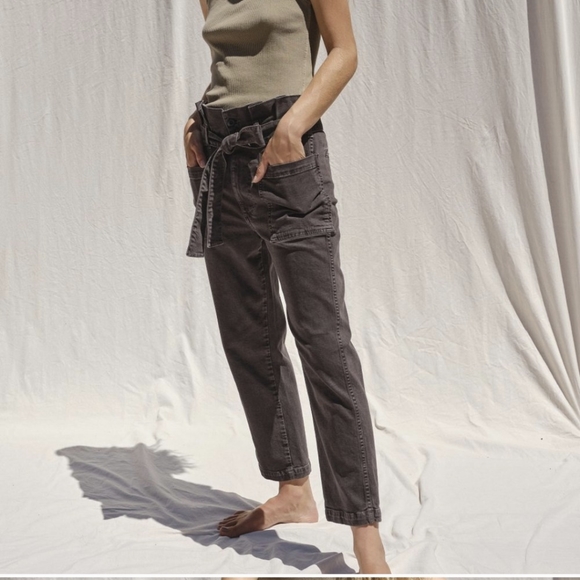 AMO Paper Bag Straight Let Cropped Utility Pants in Washed Black Size 30 - Picture 7 of 7